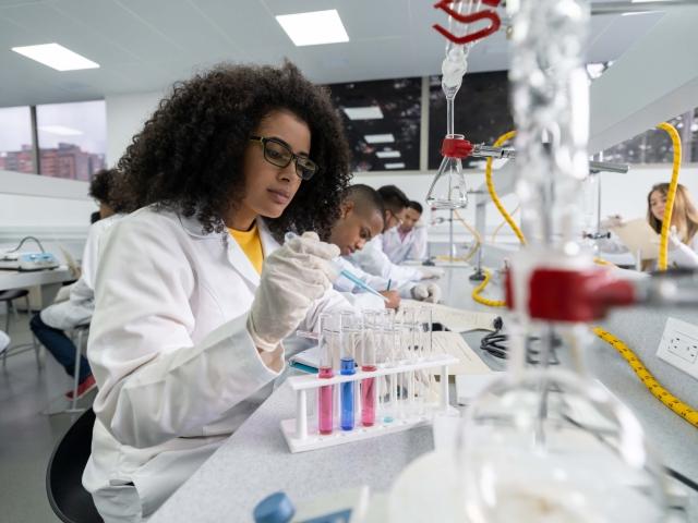 Students in lab testing materials 